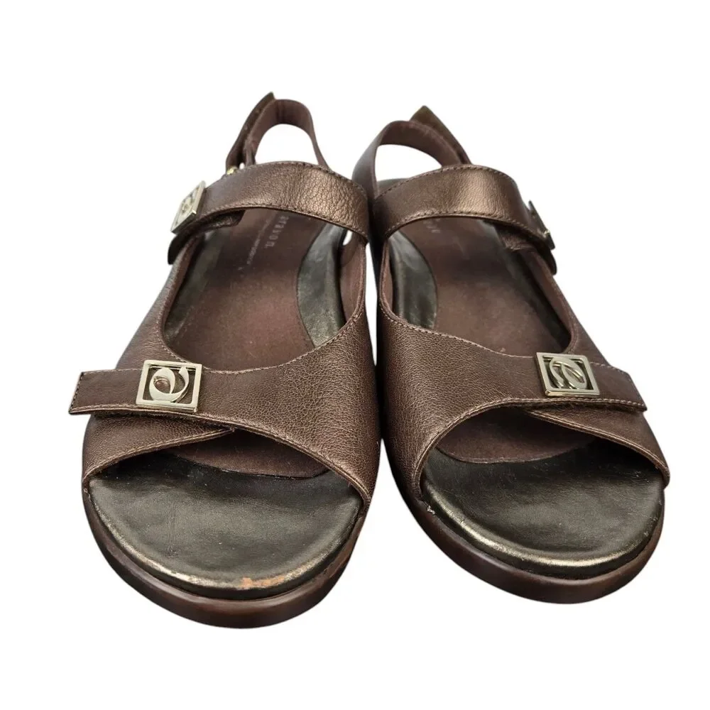 Aravon by New Balance Ava Sandals Women's Sz 10 AA Bronze Block Heel Ankle Strap